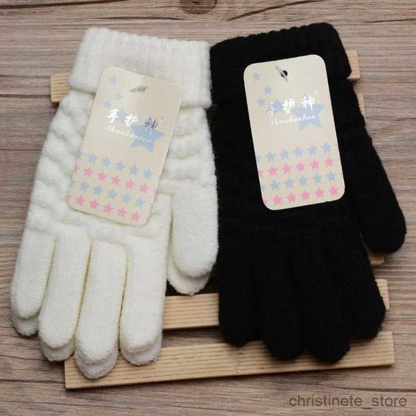 Luvas infantis nova moda crianças grossas luvas de malha inverno quente crianças estiramento luvas menino menina infantil sólido guantes split dedo luvas r231128