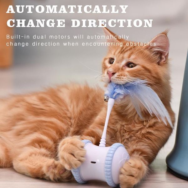 Giocattoli interattivi Pet Dog Cat Giocattolo elettrico Micro USB alimentato Tumbler Cambia automaticamente direzione Stuzzicando Bacchetta Ball Ruote rotanti