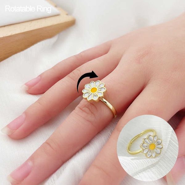 Band Ringe Gänseblümchen Blume Schmetterling Angst Ring Drehbarer Spinner Ring Mädchen Frauen Schmuck für Party Angst Relief Ring Anti Stress Ringe Z0428