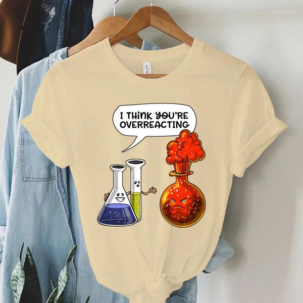 Damen-T-Shirts, lustige Mädchen, Chemie, Sie reagieren überreagierend, T-Shirt mit Aufdruck, modische koreanische Kleidung, lässige Tops für Frauen, Sommer-T-Shirt