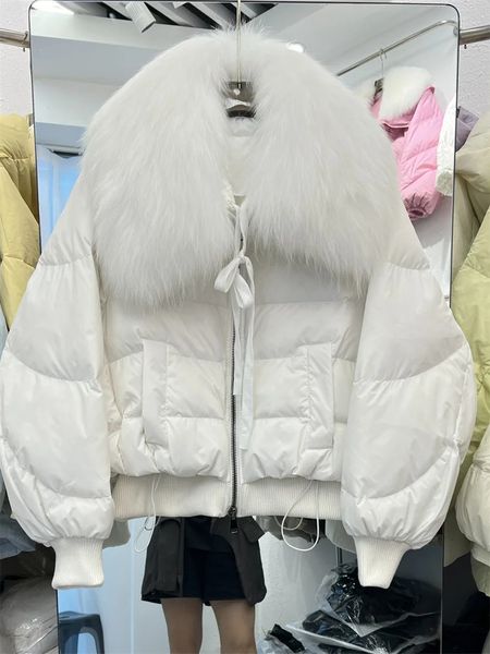 Женская модная зимняя куртка из искусственного меха с воротником из натурального лисьего меха, толстое женское теплое пальто, 90% белая гусиная пуховая куртка, роскошная верхняя одежда, женская куртка 231128
