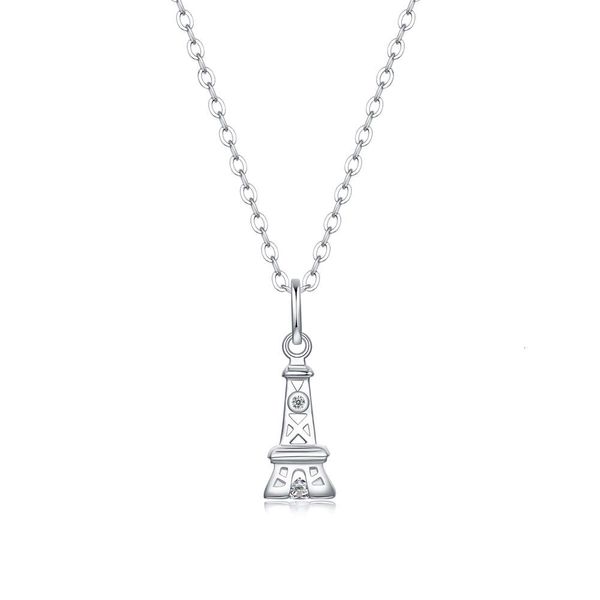 Silberschmuck Eiffelturm Anhänger versilbert Moissanit 925 Sterling Silber Halskette Kettenanhänger