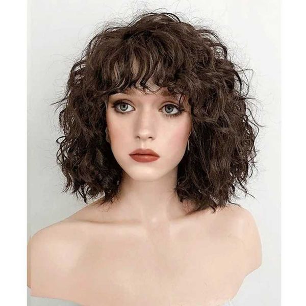 Synthetische Perücken Perücke Damen Ffy Shoulder Water Ripple Curly Hair Air Bangs Kunstfaser-Stirnband