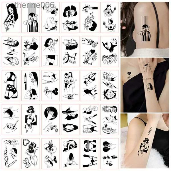 Tatuagens Adesivos de Desenho Colorido 30 Peças / Conjunto Sexy Arte Temporária Pintura Tatuagens de Flores de Braço para Mulheres Pernas Adesivo Tatuagens de Desenho Colorido À Prova D 'ÁguaL231128