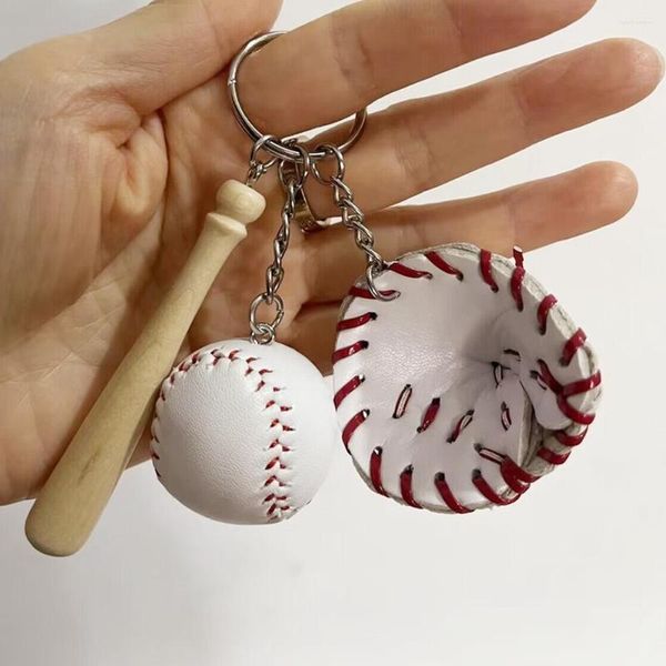 Portachiavi Mini set di guanti da mazza da baseball Portachiavi in legno Ciondolo chiave per auto sportiva Anello con catena natalizia Regalo per uomo donna