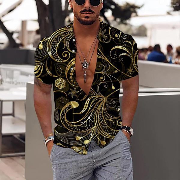 Camicie casual maschile per uomo fiore d'oro 3d beach vacanza manica corta estate top oversize tops hawaian camicia da camicia tropicale man camicetta floreale