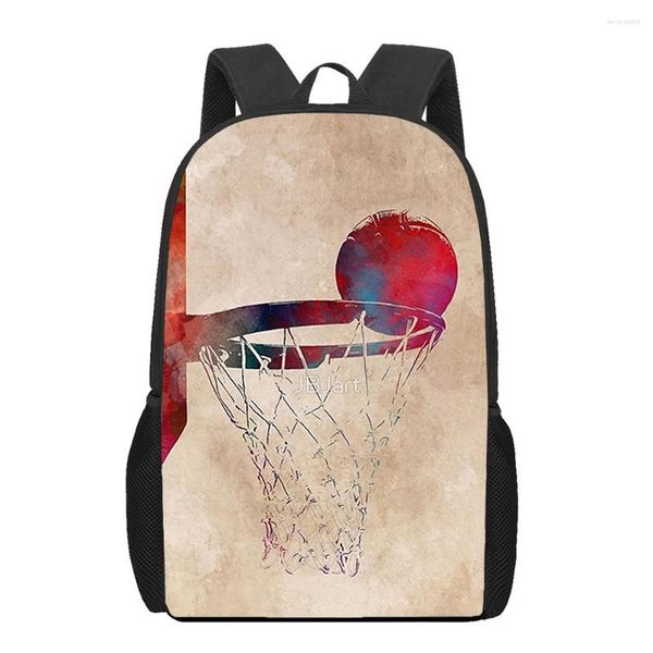 Schultaschen Basketball für Mädchen Jungen Druck Kinder Rucksäcke Frauen Grundschüler Büchertasche Kinder Schulter 16 Zoll