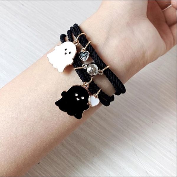 Braccialetti con ciondoli 2 pezzi Coppia romantica Cuore Attrazione magnetica per ragazze Simpatico cartone animato Fantasma Bracciale con ciondolo Amicizia Regalo di Halloween