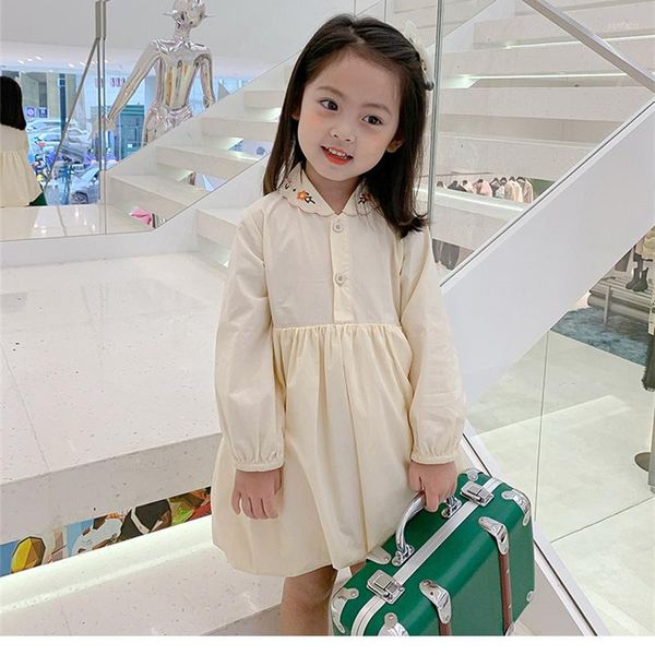 Abiti da ragazza Camicia ricamata elegante primavera autunno da ragazza Bambini Abbigliamento floreale a maniche lunghe per bambini 2-7 Y Abiti autunnali per