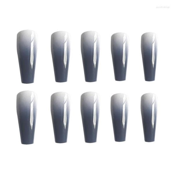 Unghie finte 24 pezzi copertura completa bianco grigio sfumato lungo bara punte finte per nail art unghia artificiale salone manicure fai da te