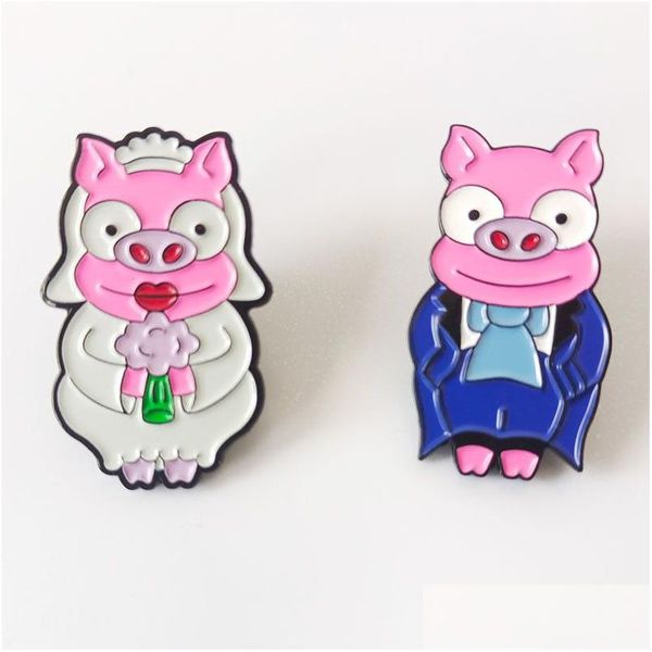 Acessórios dos desenhos animados bonito porco duro esmalte pinos coletar engraçado animal metal broche mochila colar lapela emblemas homens mulheres moda jóias dhfnr