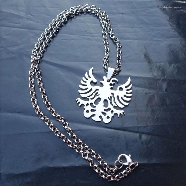 Anhänger Halsketten Albanischer Adler Halskette Edelstahl mit schwarzer Kordel und O-Kette Unisex Modeschmuck Männer Frauen Geschenk