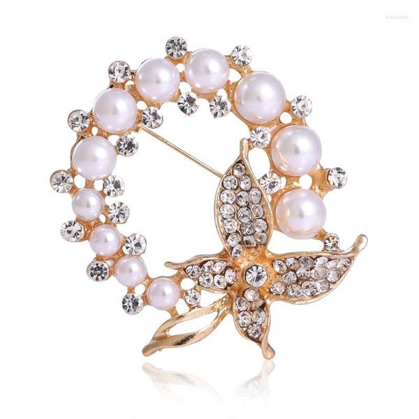 Spille Spilla a fiore tondo con perle e strass Moda barocca Elegante farfalla Perno per insetti Accessori per matrimoni per feste