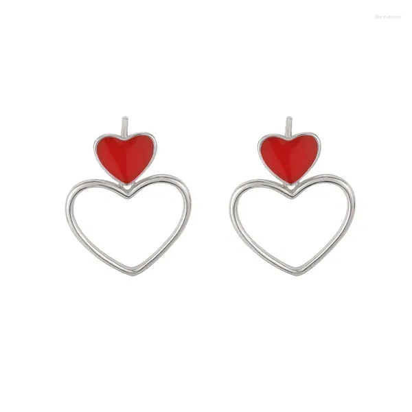 Orecchini a bottone Cerchi a forma di cuore rosso Goccia in argento 925 Accessori carini da donna Gioielli in smalto di moda in stile coreano Semplice regalo romantico femminile