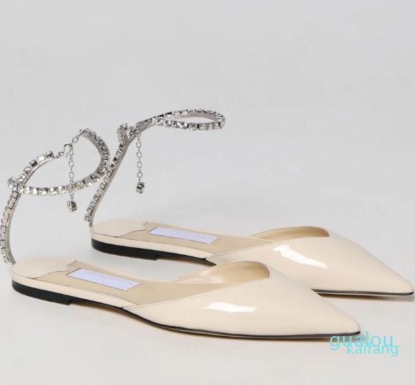 Sandalet Ayakkabı Kaçan Kristal Zincir Kayışları için Saçlı Ayak Balesi Daireler Parti Gelinlik Glitter Lüks Lady Yürüyüş EU35-43 01
