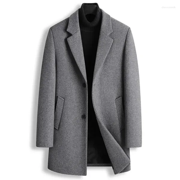 Casacos de Trench Masculinos Outono Inverno Casual Mens Terno de Lã Gola Single-breasted Wool Blend Coat Menswear