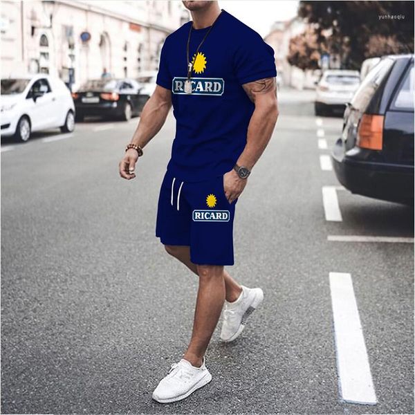 Agasalhos masculinos Terno masculino Moda verão Conjuntos de camisetas estampadas em 3D France Ricard Camisetas casuais oversized Shorts Conjunto de duas peças Roupas esportivas