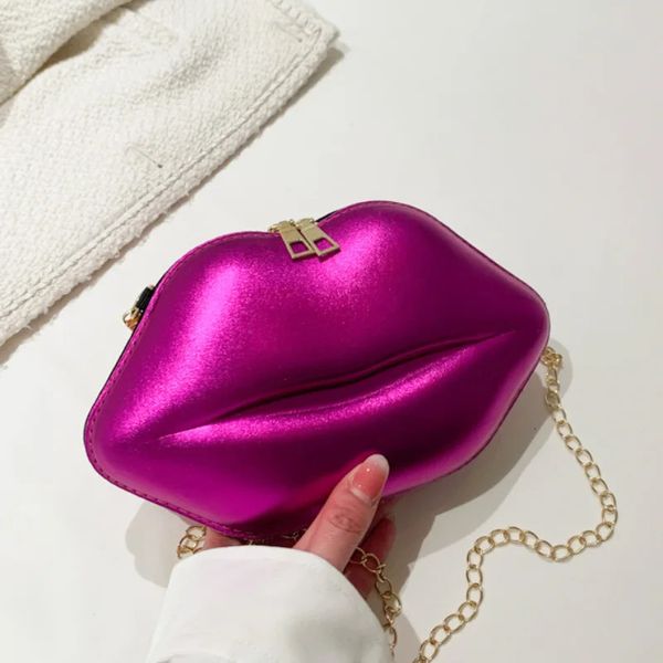 Вечерние сумки, крутая женская сумка на цепочке в форме рта, модная лазерная конструкция на плечо 2023, через плечо для сумки и кошелька 231127