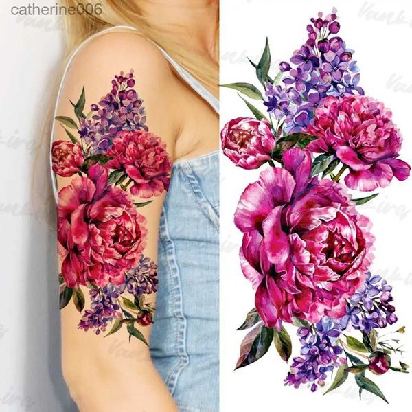 Tatuajes Pegatinas de dibujo de colores Tatuajes temporales de flores coloridas para mujeres Niñas Realista Lavanda Mariposa Flor Tatuaje falso Etiqueta Antebrazo Cuerpo Tatuajes 3D