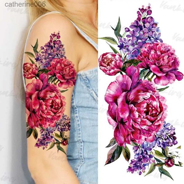 Tatuagens Coloridas Desenho Adesivos Flor Colorida Tatuagens Temporárias Para Mulheres Meninas Realista Lavanda Borboleta Flor Falsa Tatuagem Adesivo Antebraço Corpo Tatoos 3D