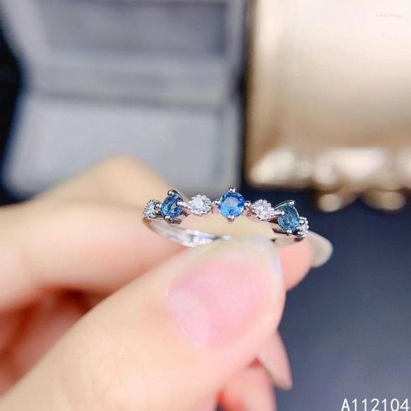 Rings de cluster Kjjeaxcmy jóias finas 925 Sterling Silver Inclaid Natural London Blue topá Mulheres elegantes adorável redondo anel de gem