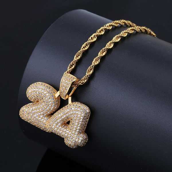 Подвесные ожерелья Hip Hop Full CZ Циркон выркает № 24 Ожерелье в баскетбол легенда мужчины, рэппер, золото, золото, серебряный цвето