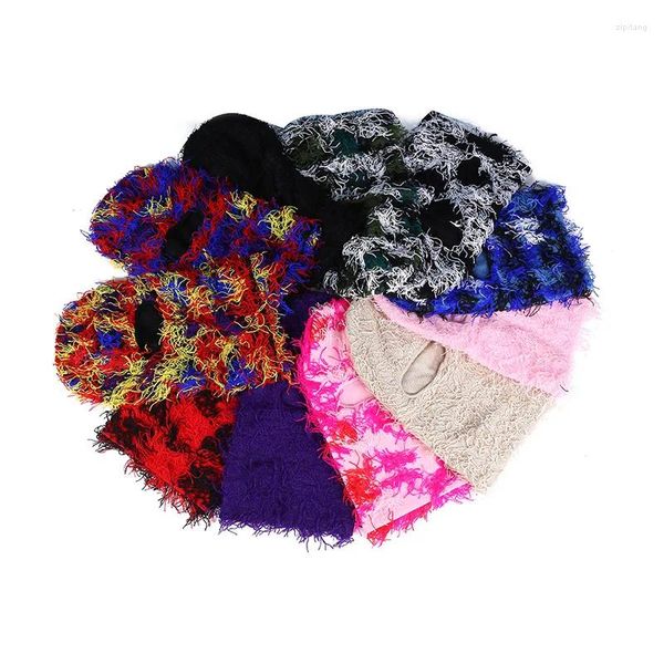 Berets Beanie Ski 1 Buraco Balaclava Máscara Chapéu Assustador Multi Cores Unissex Full Face Feito à Mão Malha Bomber Inverno