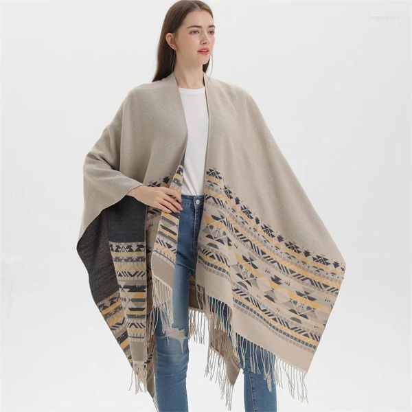 Lenços grandes cachecol de inverno cashmere poncho mulheres boêmio xales tribal franja hoodies cobertores capa xale ponchos e capas