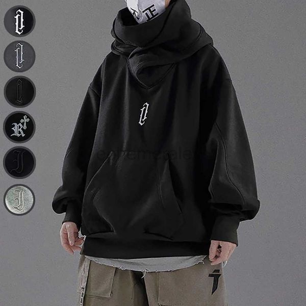 Moletom com capuz masculino moletom japonês harajuku urbano streetwear cyber punk y2k cachecol pulôver oversized techwear moletom com capuz para homens preto escuro cinzazln231128