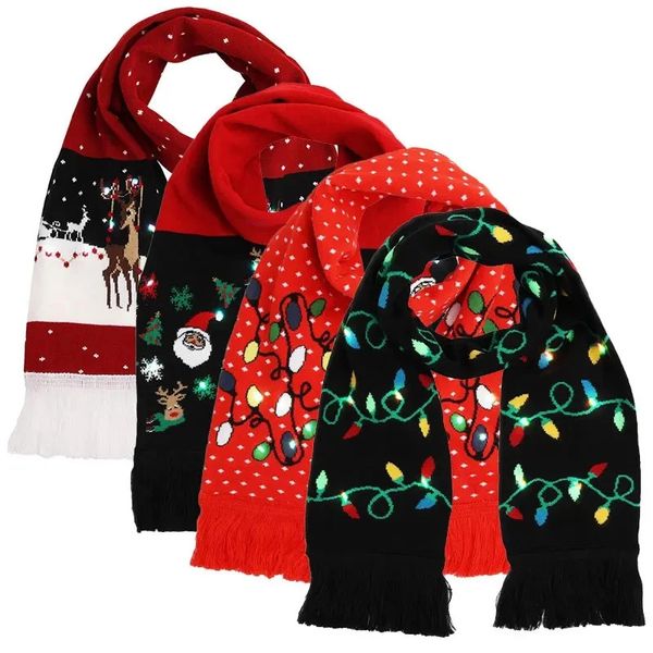 Sciarpe Tailor Smith 2 pezzi Babbo Natale Renna Sciarpa natalizia Sciarpe vacanze invernali Scialle lavorato a maglia Sciarpa luminosa colorata 231128