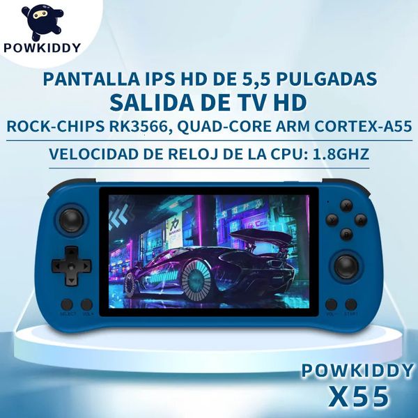 Портативные игровые плееры POWKIDDY X55 5 5 дюймов 1280 720 IPS экран RK3566 Ручная консоль с открытым исходным кодом Ретро детские подарки 231128