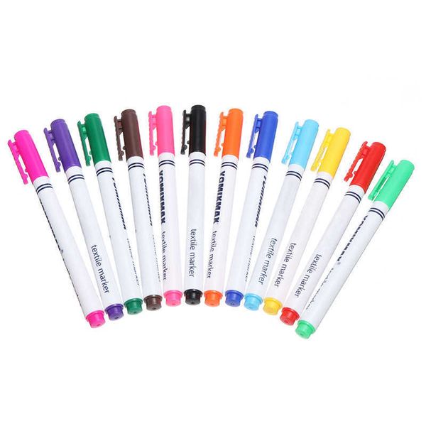 12pcswatercolor pincel canetas 12pcs Novo marcador de tecido permanente de caneta colorida para roupas de camiseta DIY Design escolar Crianças Ferramenta de pintura P230427