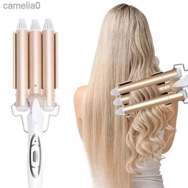 Bigodini Piastre per capelli 3 Barili Piegatore Rullo Big Wave Elettrico Triplo barile Arricciacapelli Ferro Bigodino Strumenti per lo styling dei capelli professionaliL231128