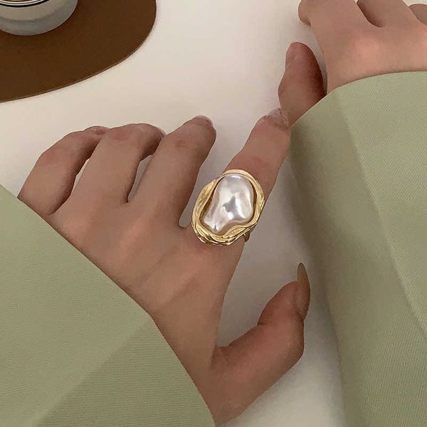 Кольца полосы 2023 Новый дизайн Starfish Pearl Ring Shape Shape Gold Color Регулируемые кольца для женщин корейская модная ювелирная вечеринка роскошные аксессуары Z0428