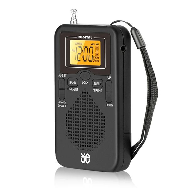 Radio portatile Mini AM FM Radio meteorologica Radio tascabile Schermo LCD Sveglia digitale Radio a lungo raggio Migliore ricezione W-206