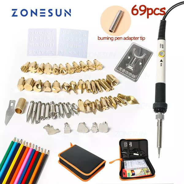 ZONESUN Hot Foil Stamping Lötkolben Carving Brandmalerei Werkzeug Holzprägung Brennen Lötstift Set Schweißspitzen Kit