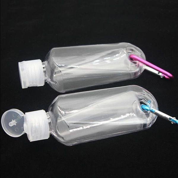 Flacone spray per alcol vuoto da 50 ml con gancio portachiavi Bottiglie disinfettanti per le mani in plastica trasparente trasparente per viaggi Rmcfv