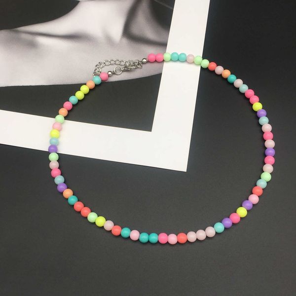 Подвесные ожерелья куполовые камеры Женские ожерелье 2021 Мода 6 мм красочные пластиковые бусинки Коллеры Колье для женских девушек бросают доставку оптом AA230428