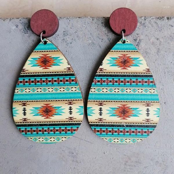Brincos pendurados padrão asteca gota de água de madeira brinco de emenda cruzada para mulheres retrô joias étnicas atacado