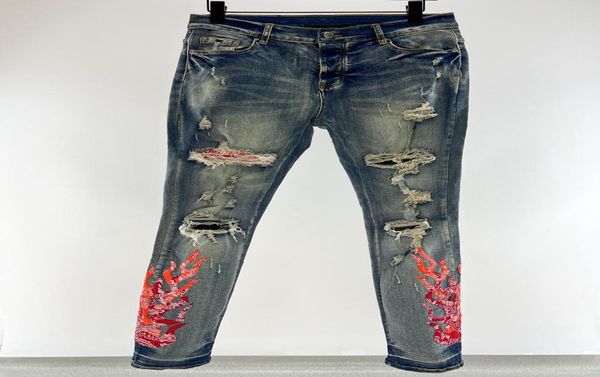 Men039s kot pantolon yırtık skinny jean mens ateşli patten bacağı ince motosiklet motosikleti nedensel erkek denim pantolon hip hop me4626294