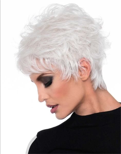 Parrucche sintetiche Parrucca Capelli corti Parrucca corta alla moda per donne di mezza età e anziane Capelli corti ricci Fascia bianca per parrucche da donna