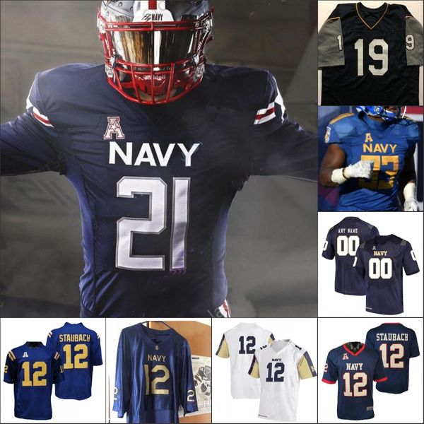 Custom Fly Navy Гардемарины Футбольная майка Колледж NCAA 12 Роджер Штаубах 10 Малкольм Перри 8 Дален Моррис 25 Таж Малой 34 Джамале Карозерс