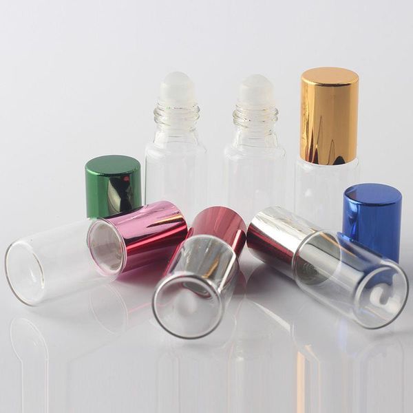 5 ml/5 Gramm Glas Roll-on-Flasche Tube mit Aluminiumkappe 5 CC Glas Roller Ball Probe klare Flasche Duft Parfüm 6 Farben Dfaac