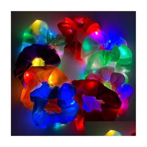 Accessoires pour cheveux Accessoires pour cheveux Chouchous lumineux pour filles Cravates LED Femme Laser Sirène Bandes Scrunchy Glow In The Dark Party Sup Dhspc