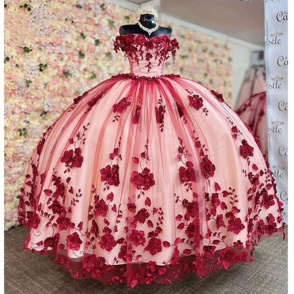 Красные платья Quinceanera, возлюбленная, от плеча принцесса, Сладкая 15 16 лет, выпускной вечер