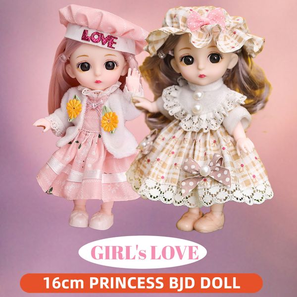 Escala de bonecas 1 12 16 cm Princess BJD Doll com roupas e sapatos móveis 13 articula