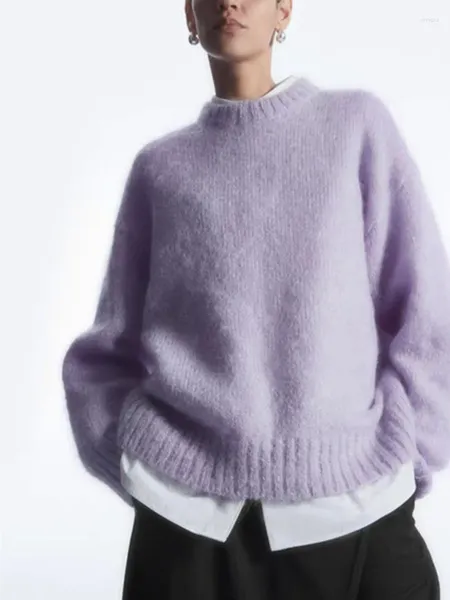 Kadın Sweaters 3 Renk Kadın Tiftik Karışımları Örgü Süvari Yuvarlak Boyun Sıradan Sonbahar Kış 2023 Kadın Uzun Kollu Basit Kazak