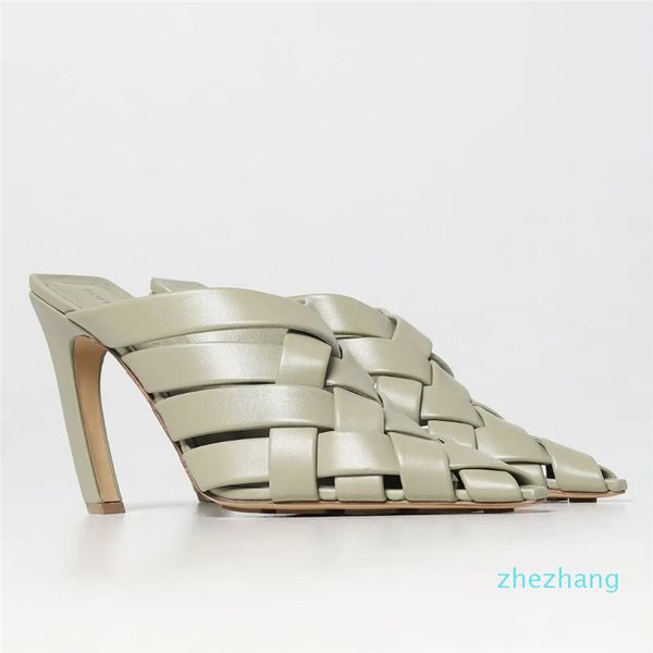 Sandálias Sapatos Couro Salto curvo Sapatos pontiagudos Vestido de festa Chinelo feminino EU35-41