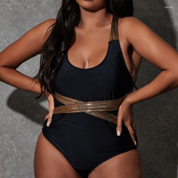 Moda de banho feminina plus size 4xl One Piece Swimsuit Retro preto 2023 elegante maiô vintage de maiô feminino Monokini Bandage feminino