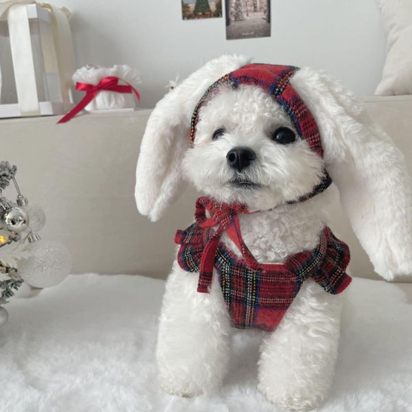 Bekleidung INS Koreanischer Stil Weihnachtshundekleider Kaninchenohrenkleid Warme Teddybär-Welpenkostüme für kleine und mittlere Haustiere Designerkleidung